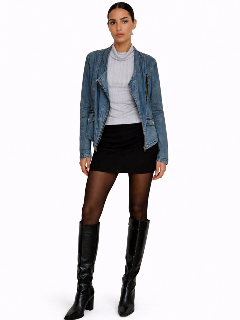 Dex Blue Chambray Asymmetrical Moto Jacket w Zipper – Size Medium EUC